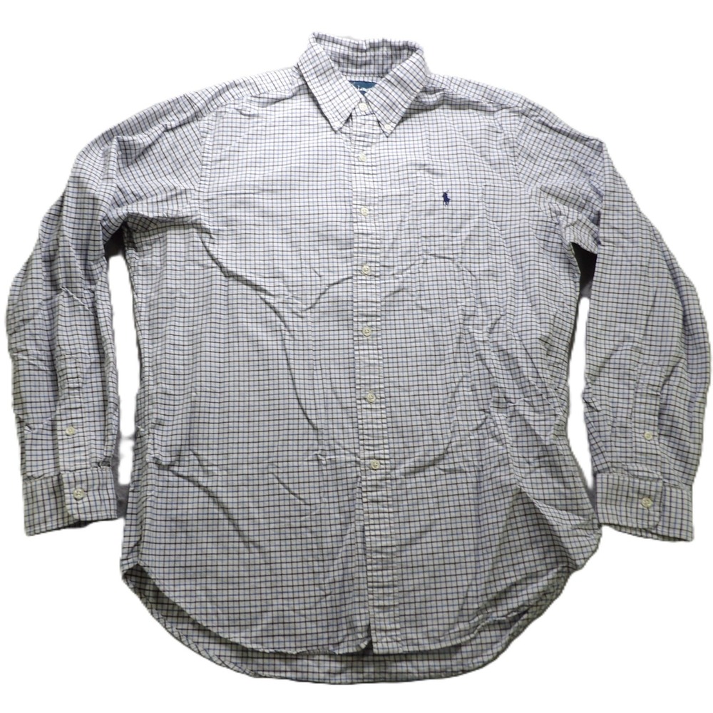 VTG Ralph Lauren Classic Fit Plaid Button Down Shirt Men Large White Oxford OCBD